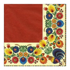 Eko salveta za dekupaž Folk Cocks Red & Cream - 1 kom