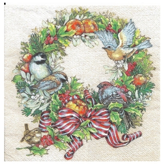 Salveta za dekupaž Christmas Wreath with Birds - 1 kom