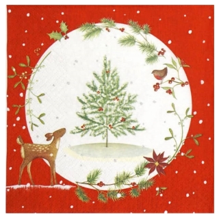Salveta za dekupaž Fawn with Christmas Tree - 1 kom